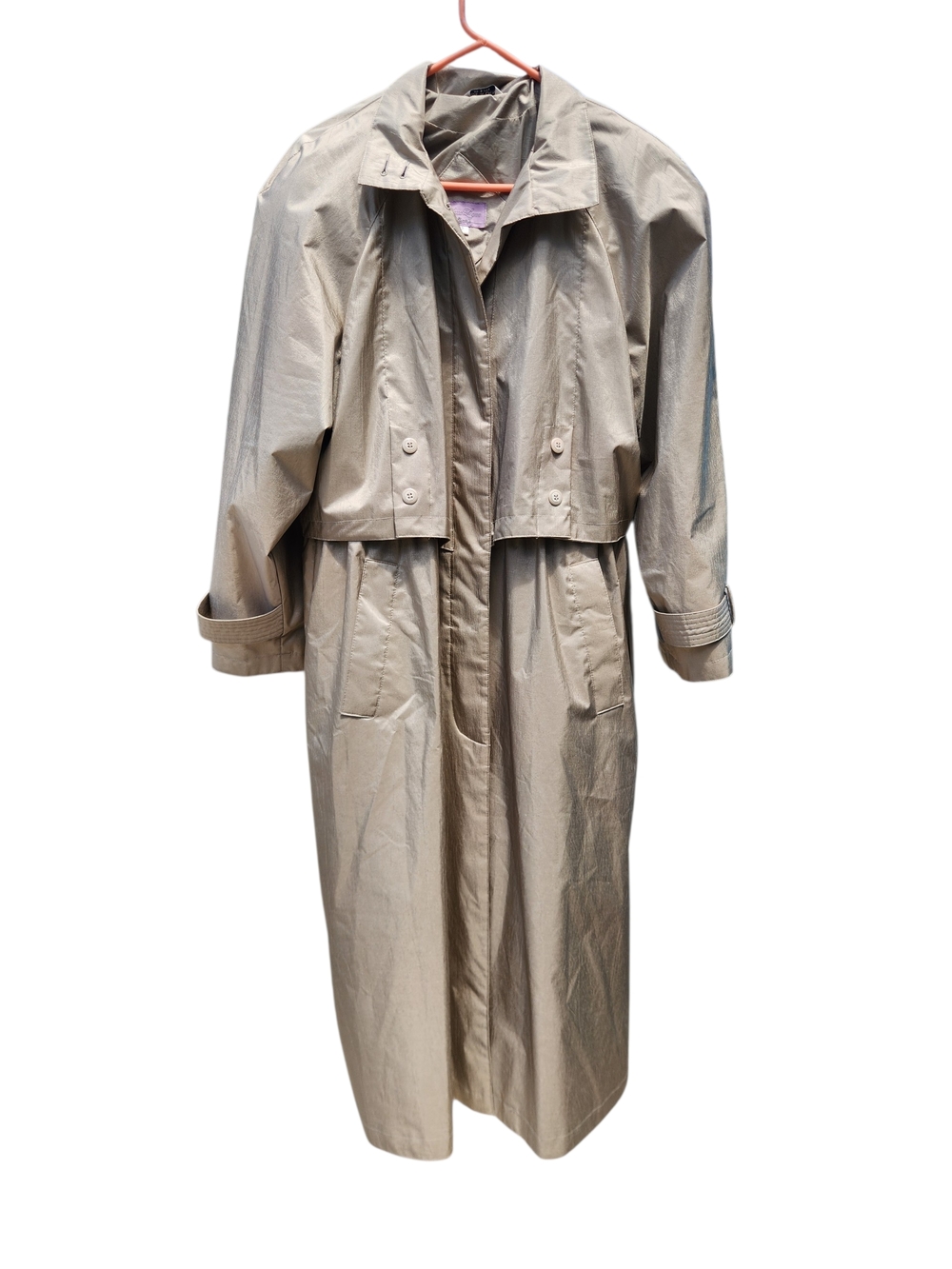 Vintage Rebecca Lynn Champagne Gold Iridescent Rain Coat Trench Coat Size 12